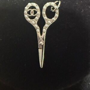 Silver-Tone Faux Pearl  Scissor Charm Pendant